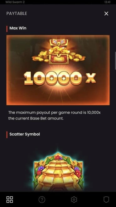 Wild Swarm 2 paytable with 10,000x max win