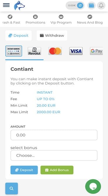 Check out the latest available deposit options for new and existing customers at Wolfy Casino.