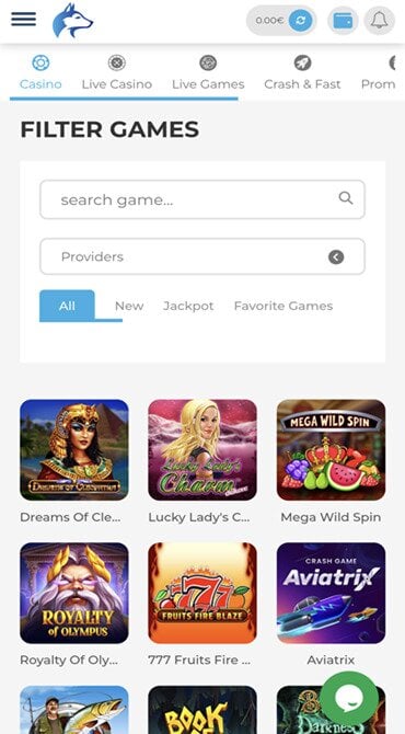 Browse the full casino game library at Wolfy Casino, which is also searchable by text or provider.