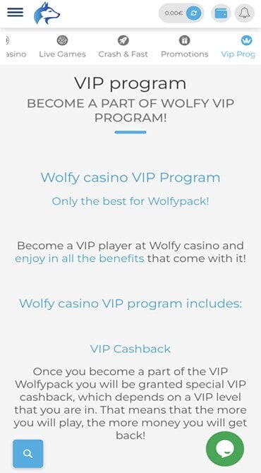 View the latest information on Wolfy Casino’s VIP program, including some of the benefits for eligible players.