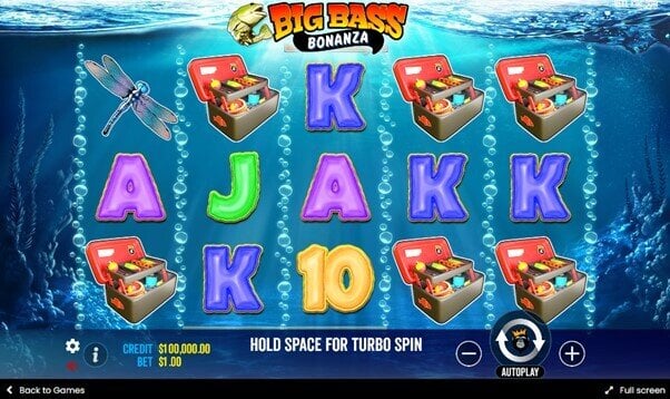 This 5x3 reel slot, Big Bass Bonanza, is a deep-sea fishing slot extravaganza set within the depths of the ocean.