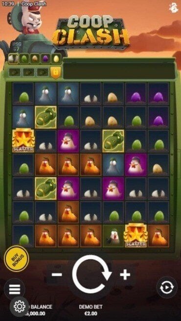 A still from Bullshark Games’ Coop Clash, an animal themed slot where its tiny creatures parody military conflict.