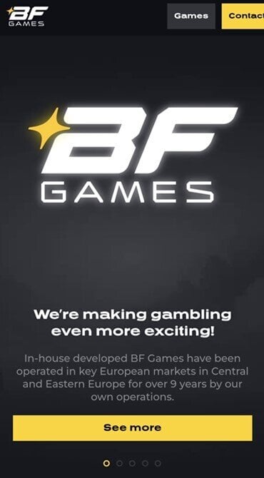 This is a screenshot displaying the homepage of the official BF Games website.