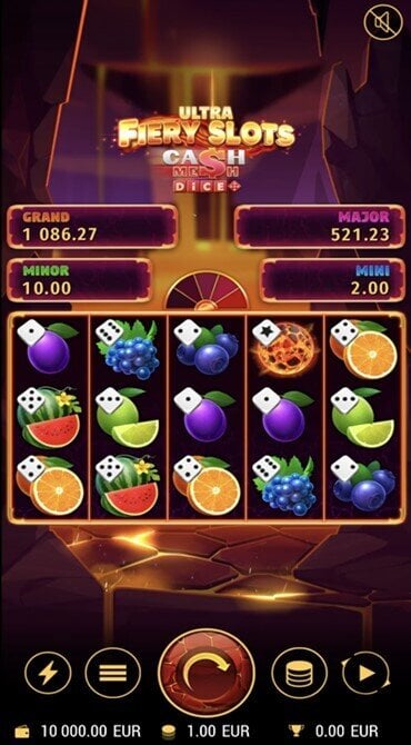Check out the reel grid of BF Games' new Ultra Fiery Slots Cash Mesh Dice slot, which displays four fixed jackpots.