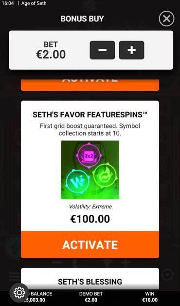 age of seth offers four different feature buy options
