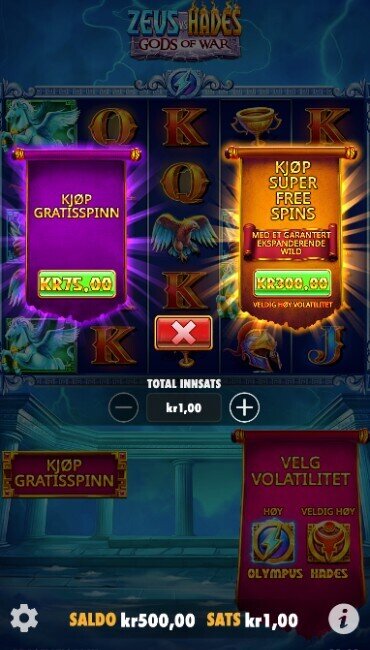 Spilleautomaten Zeus vs Hades – Gods of War med bonuskjøp