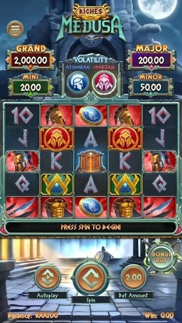 A still from Qora Games’ Riches of Medusa, a Greek mythology slot about hunting the mythical Gorgon.