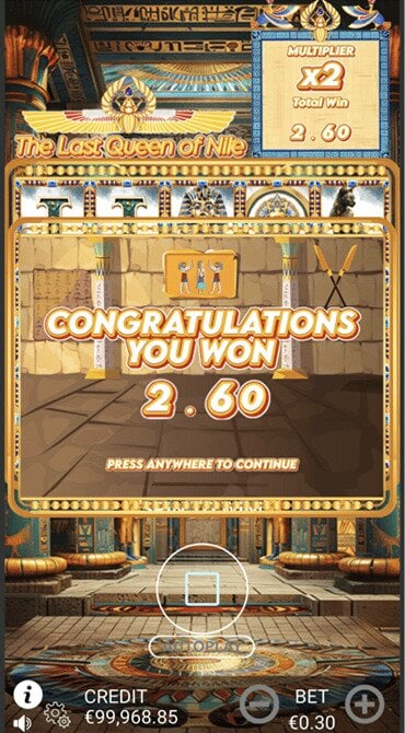 Here is our winning tally from our Free Spins bonus round, after the assigned multiplier was applied to our total wins.