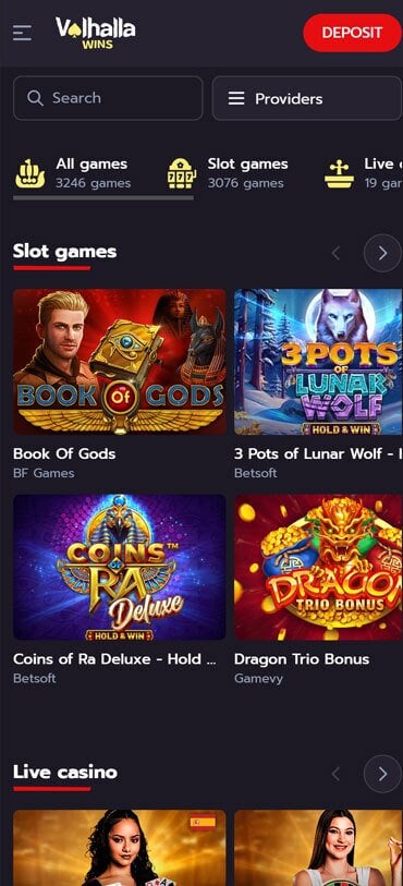 Valhalla Wins offers 3000+ casino games including slots and live casino.