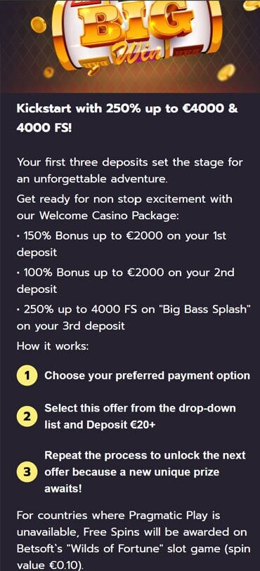 New players at Valhalla Wins Casino can receive 3 deposit bonuses, with the first one giving you 150% extra.