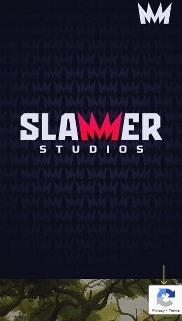 Slammer Studios’ homepage decorated with their spiky MM symbol, and a teaser for upcoming games at the bottom.