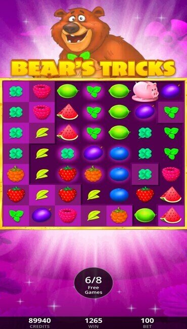 A still from Bear’s Tricks showing its free games in action, with a counter showing how many spins are left.