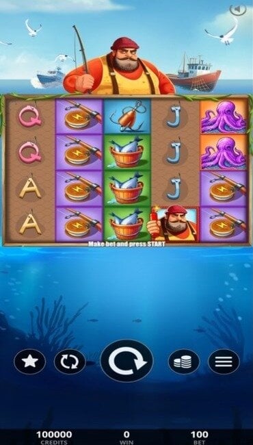 A still from Belatra Games’ Blast The Bass, a fishing slot about using TNT to catch sea life creatures.