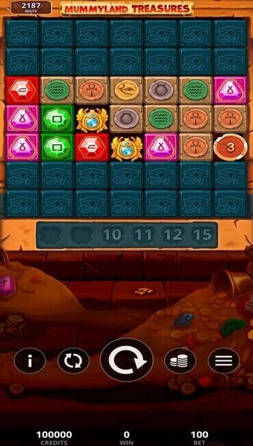 A still from Belatra Games’ Mummyland Treasures, an ancient Egyptian slot that depicts an undead mummy pharaoh.