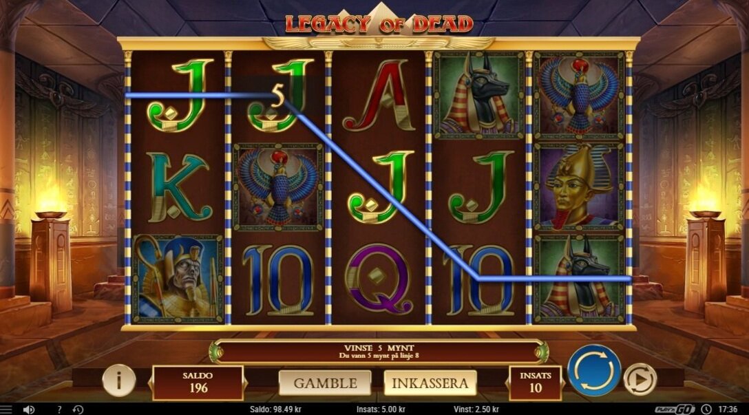 Skärmdump från spelautomaten Legacy of Dead från Play´n GO