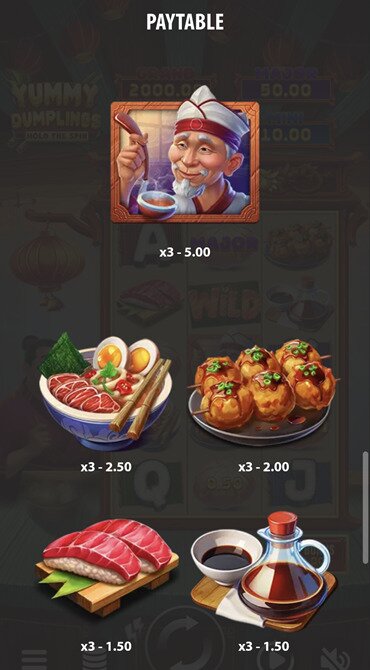 Get to grips with the most valuable base game symbols on the reels using the Yummy Dumplings paytable.