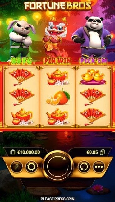 A still from Amigo Gaming’s Fortune Bros, an Asian slot that uses revered animals and other imagery.
