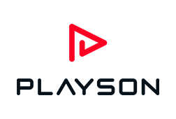 Playson logo with red company logo on top and under the logo is text 'playson'