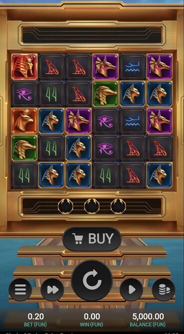 Uncover hieroglyphs galore on the six-reel game grid of the Glyphs of Gold slot.