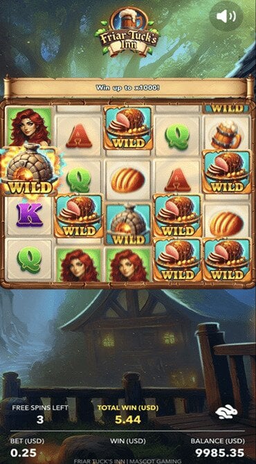 Lock in sticky wilds during the free spins feature in the Friar Tuck’s Inn slot.
