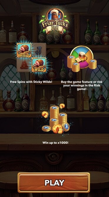 Learn about the main bonus features in Friar Tuck’s Inn via the slot’s welcome screen.