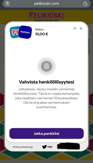 Henkilöllisyyden vahvistamiseksi pankkitunnistautuminen pitää suorittaa toisen kerran.