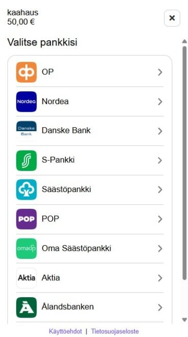 Tässä pelaaja valitsee pankkinsa talletusta tehdessään