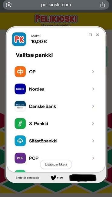Listaus pankeista, jotka tekevät yhteistyötä Viljon kanssa.
