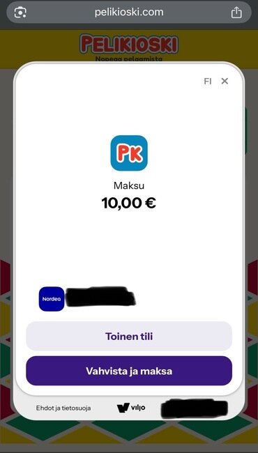 Viljo kasino näyttää tiedot talletuksestasi, joka sinun pitää lopuksi vahvistaa verkkopankkitunnuksillasi.
