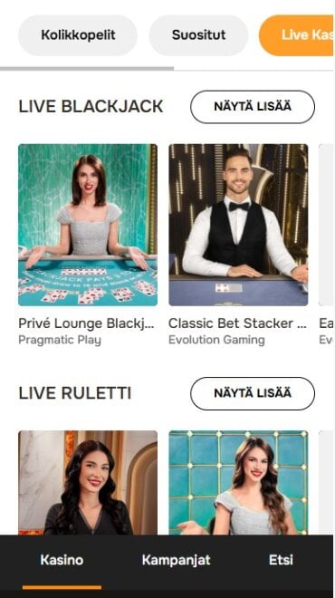 Tältä näyttää Jellona Kasinon livekasinoaula
