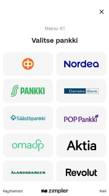 Jellonan ja Zimplerin talletusnäkymä minimisummalla