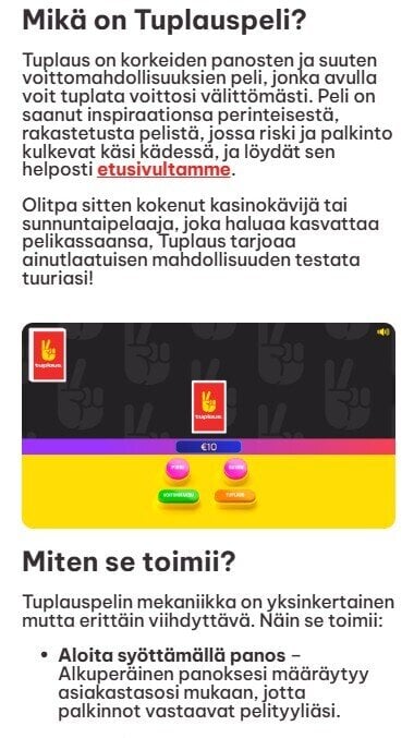 Tässä kerrotaan tarkemmin Tuplaus-nettikasinon Tuplauspeli-edusta