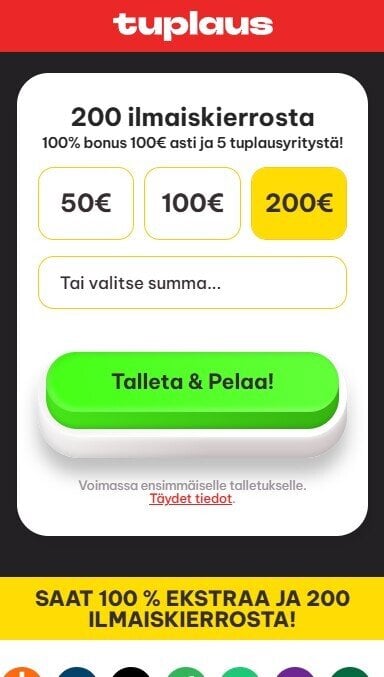 Aloitusnäkymä Tuplaus Kasinolla