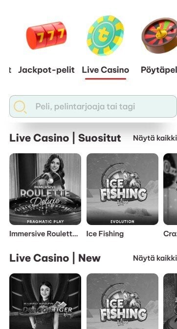 Tältä näyttää Tuplaus Kasinon livekasinon aulanäkymä