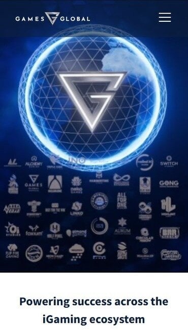 Games Global’s homepage, showing their G logo and the names of the studios in their network.