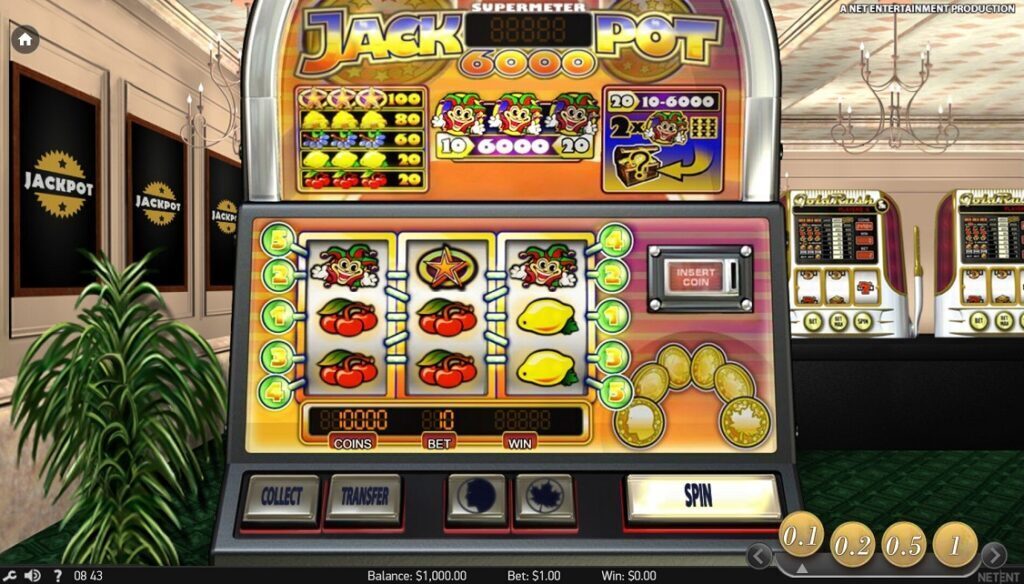 Tältä näyttää NetEntin Jackpot 6000 -slotin peruspeli