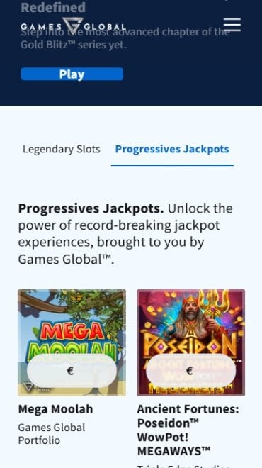 Tässä osa Games Globalin verkkosivuston pelikirjaston sisällöstä