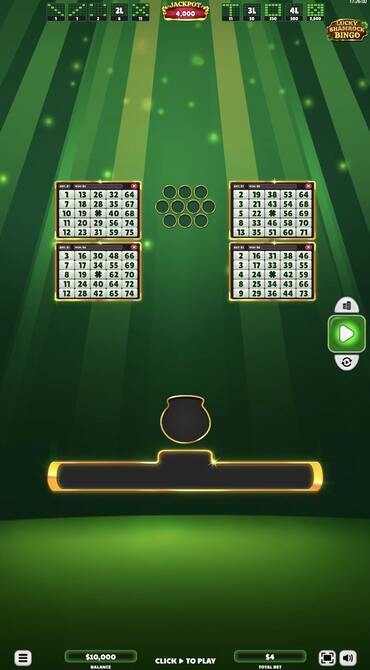 An image from Lucky Shamrock Bingo revealing the main screen of the game with the bingo cards