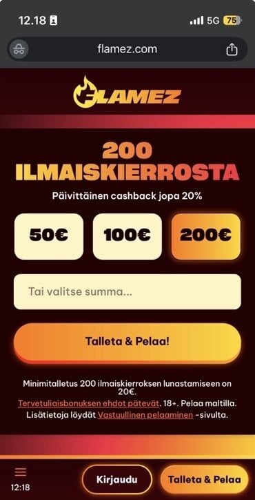 Flamez Casino toimii Pay N Play -periaatteella eli se on pikakasino, jonne pääsee verkkopankkitunnuksilla