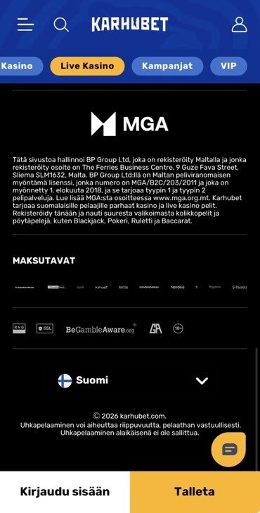 Karhubet kasinon alalaidassa komeilee MGA lisenssi