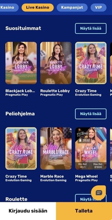 Karhubet Casinon livekasinoaula mobiilissa