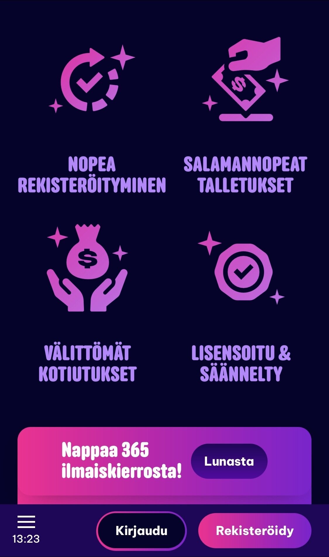 Berriez Casinon kuvakaappauksessa lukee: nopea rekisteröityminen, salamannopeat talletukset, välittömät kotiutukset, lisensoitu & säännelty. Nappaa 365 ilmaiskierrosta!