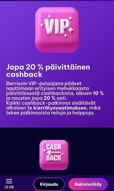 Kuvakaappaus Berriez Casinon VIP-ohjelman kuvauksesta