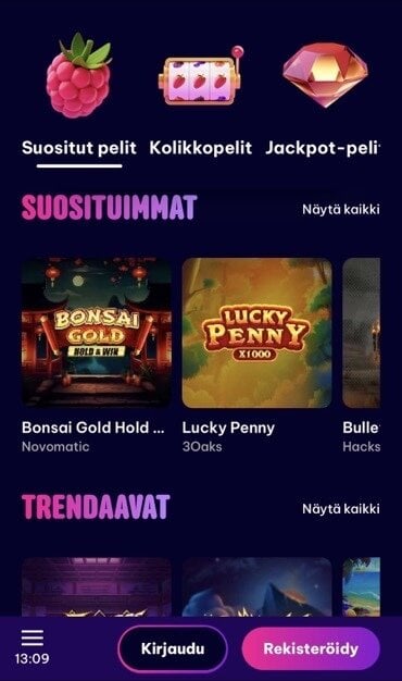 Berriez Casinon peliaulasta napattu kuvakaappaus älypuhelimella
