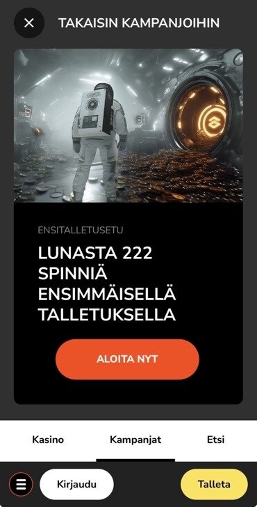 Kuvakaappaus Hurmio kasinon tervetulotarjouksesta