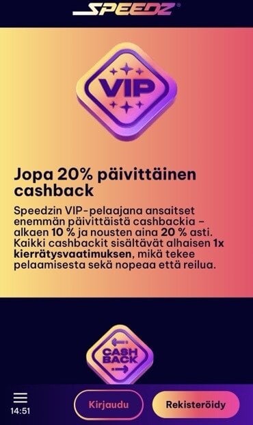 Kuvakaappaus Speedz casinon VIP ohjelman kuvauksesta