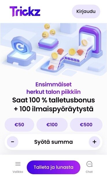 Kuvakaappaus Trickz Casinon tervetuliaisbonuksesta
