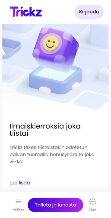 Kuvakaappaus Trickz Casinon kampanjasivulta