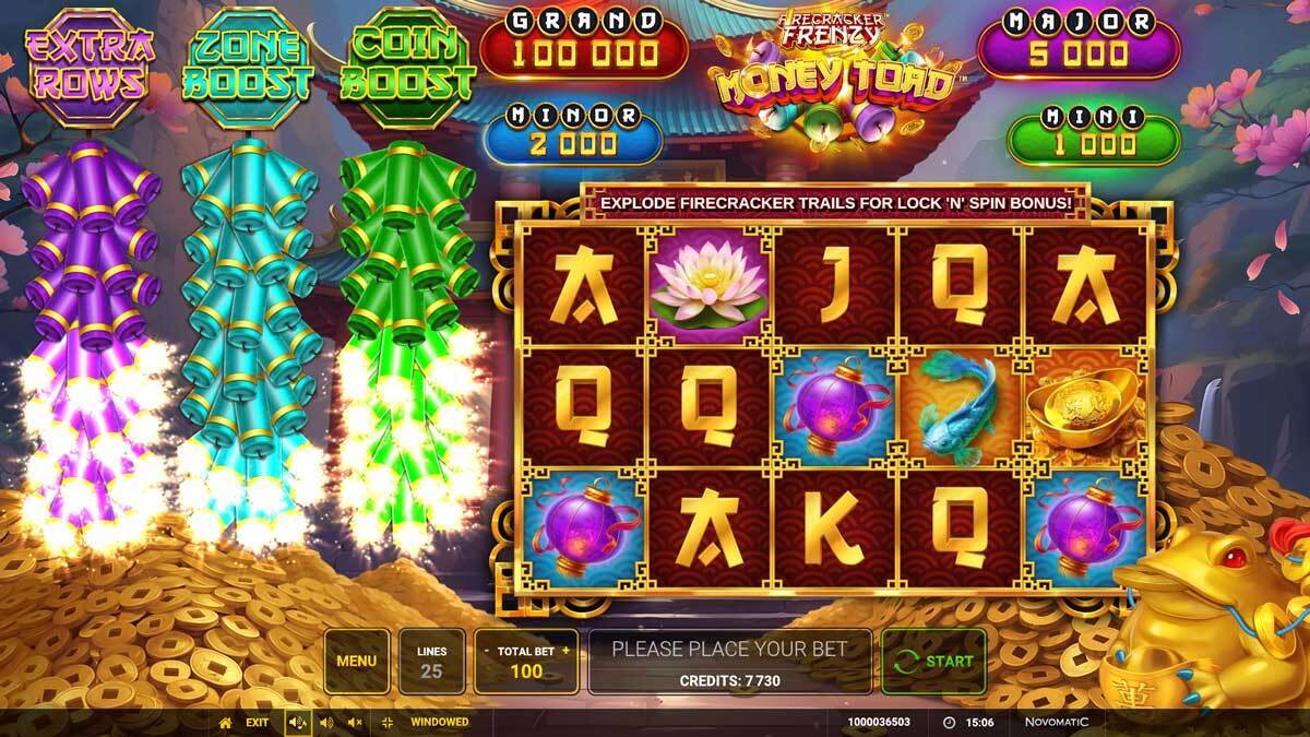 The base game in Greentube's new slot Firecracker Frenzy Money Toad is exciteing too with three pots