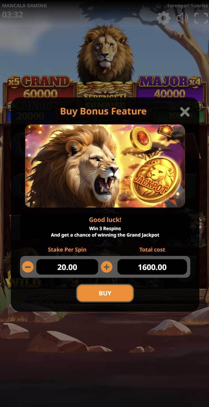 The Serengeti Sunrise slot lets you buy access to the bonus mode